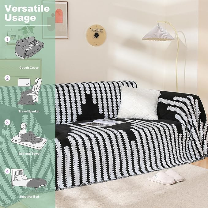 Boho Couch Cover, Sofa Cover, Sofa Covers for 2 Cushion Couch, Washable Sectional Couch Covers for Dogs Pet Furniture Protector Couch Cover Blanket for Living Room (2# Black, 71" x 118")