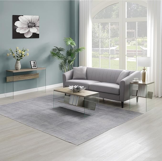 Convenience Concepts SoHo Modern Living Storage Shelf, Contemporary Coffee Table for Family Room, 40", Sandstone/Glass