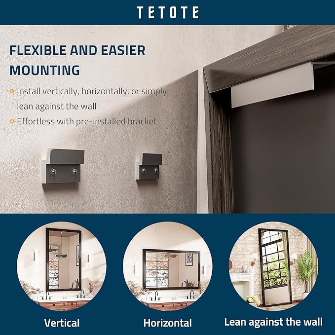 TETOTE 24 x 36 Black Wood Framed Mirror for Bathroom Wall/Bedroom/Living Room/Entryway Farmhouse Rustic Bathroom Vanity Mirror Waterproof (Horizontal/Vertical Mounted)