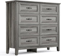 LINSY HOME 8 Drawers Dresser for Bedroom, 47" Wide Wooden Storage Chest with Antique Handles, Modern Farmhouse Dresser TV Stand with Wood Legs for Closet, Living Room, Hallway, Grey