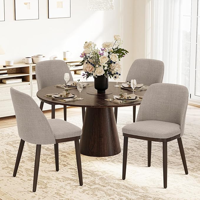 COLAMY Upholstered Dining Chairs Set of 2, Modern Kitchen Chairs with Back, Fabric Side Dining Room Chairs with Wood Legs for Kitchen Dining Room Restaurant, Camel