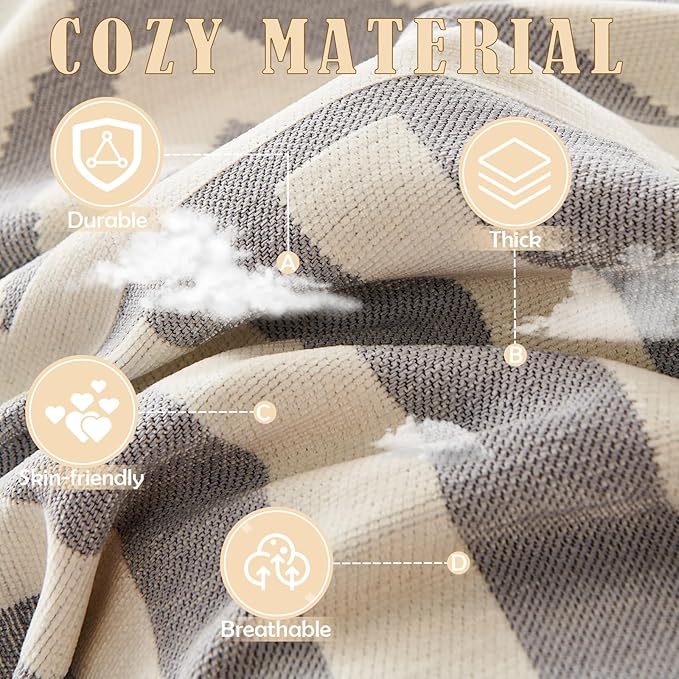HANDONTIME Grey Sofa Cushion Covers Boho Couch Sofa Covers Dog Couch Cover for Sofa Chenille Couch Sofa Slipcover for Pets Sofa Cover Thick Washable Sectional Slip Covers for Sofas/Couches 71" X134"