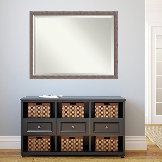 Amanti Art Brown Wall Mirror 34x44 Noble Mocha Rectangle Bathroom Mirror for Wall Decor Living Room, X-Large Casual Frame, Hangs Horizonally and Vertically, Bathroom Decor, Beveled Edge from WI, USA
