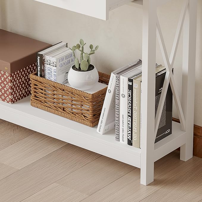 Treocho White Console Table with Drawer and Storage Shelves, Foyer Sofa Table Narrow for Entryway, Living Room, Hallway