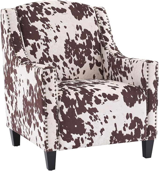 Ball & Cast Upholstered Arm Chair,Classic American Style Flower Design Fabric Dining Chair,Comfy Accent Chair w/Nailhead Trim & Wooden Legs,Seating Furniture for Bedroom,Apartment,Brown+White