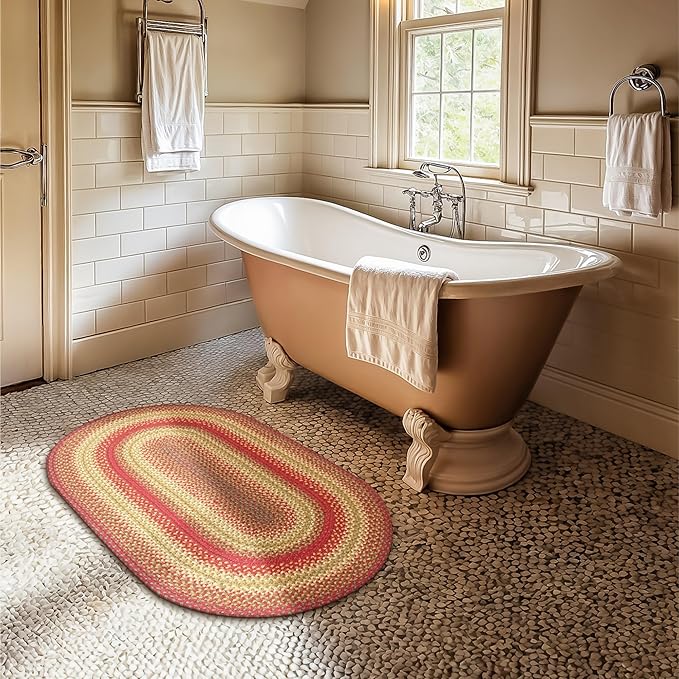 Cider Barn Cranberry Red Oval Braided Rug, Jute, 27"x45" - Perfect Country Primitive Decor for Entryway, Kitchen, Everywhere