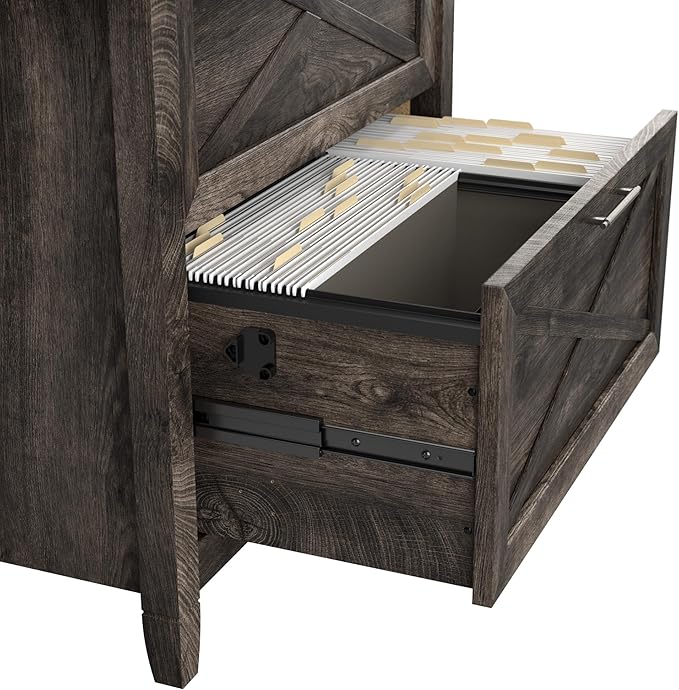 Bush Furniture Key West 2 Drawer Lateral File Cabinet in Dark Gray Hickory | Document Storage for Home Office | Accent Chest with Drawers