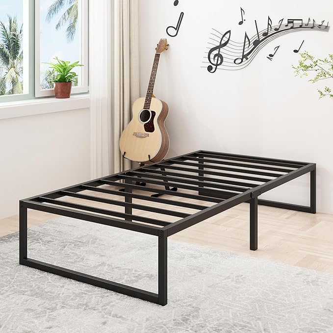 16 Inch Twin Size Bed Frames Heavy Duty Metal Twin Platform Bed Frame No Box Spring Needed, Noise Free, Easy Assembly, Black