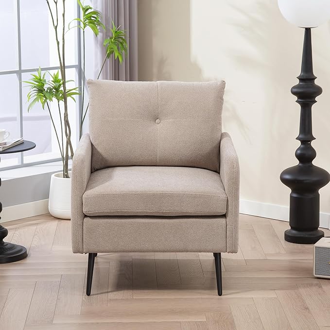 Ball & Cast Accent Chair with Metal Black Legs,Comfy Chenille Club Fabric Armchair,Single Sofa Chair for Living Room Bedroom,Dining Accent for Bedroom,Office,Coffee