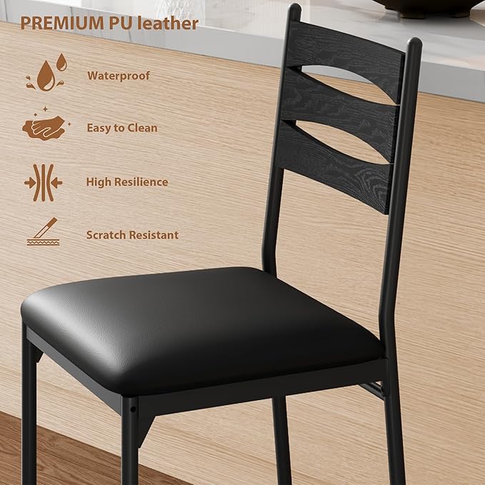 GarveeHome Bar Stools Set of 4, Wooden Barstools, Faux Leather Upholstered Bar Chair with Back & Footrest & Thick Cushion, Counter Height Bar Stools for Kitchen Island Apartment, Black