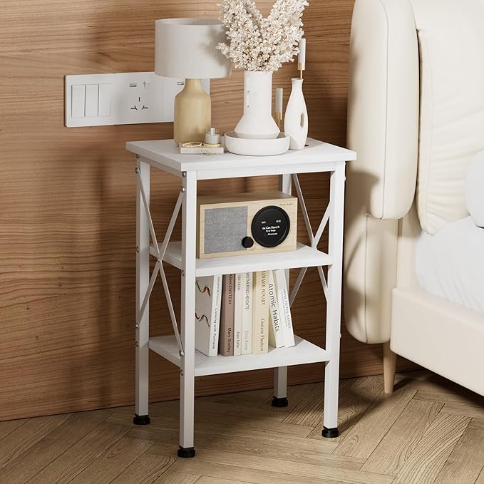 VECELO Modern Nightstands X-Design Side End Table Night Stand with Storage Shelf for Bedroom,Living Room,