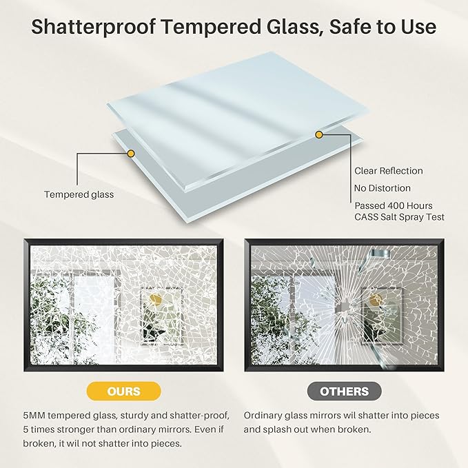 60x40 Inch Black Bathroom Mirror for Wall, Thick Metal Framed Rectangle Mirrors for Over Sink, Bedroom, Living Room, Entryway, Anti-Rust, HD Tempered Glass