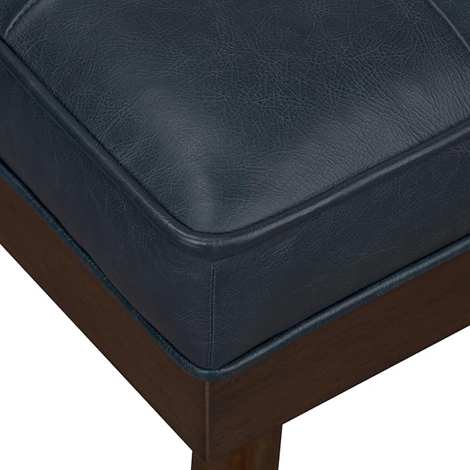POLY & BARK 55" Tufted Leather Bed Bench for Bedroom End of Bed - Living Room Entry Way Bench - Pure Italian Leather Upholstery with a Solid Wood Frame - Ottoman Bench with Wooden Legs - Deepsky Blue