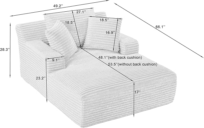 Oversized Chaise Daybed Lounge Sleeper Chair Sofa Full Foam Cloud Chaise Sofabed for Living Room,Luxury Plush Corduroy Upholstered Sleeper Couch Extra Wide Chair Bed W/3 Pillows for Home/Apartment