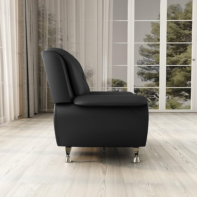 Container Furniture Direct Michael Modern Faux Leather Upholstered Stainless Steel Legs Living Room Sofa, Chair, Midnight Black
