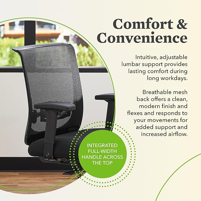 HON Convergence Ergonomic Office Chair, Breathable Back Support Mesh, Adjustable Arms, Computer Chair with Lumbar Support, Rolling Swivel Wheels, Comfortable Synchro-Tilt Recline, Fabric, Apricot