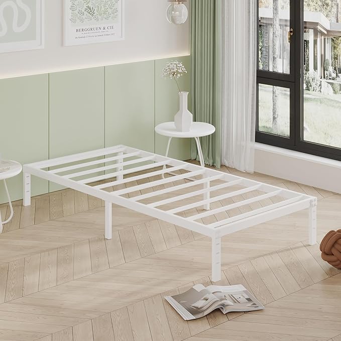 12 Inch Twin Bed Frames, Heavy Duty Metal Twin Platform Bed Frame, No Box Spring Needed, Easy Assembly, Noise-Free, White