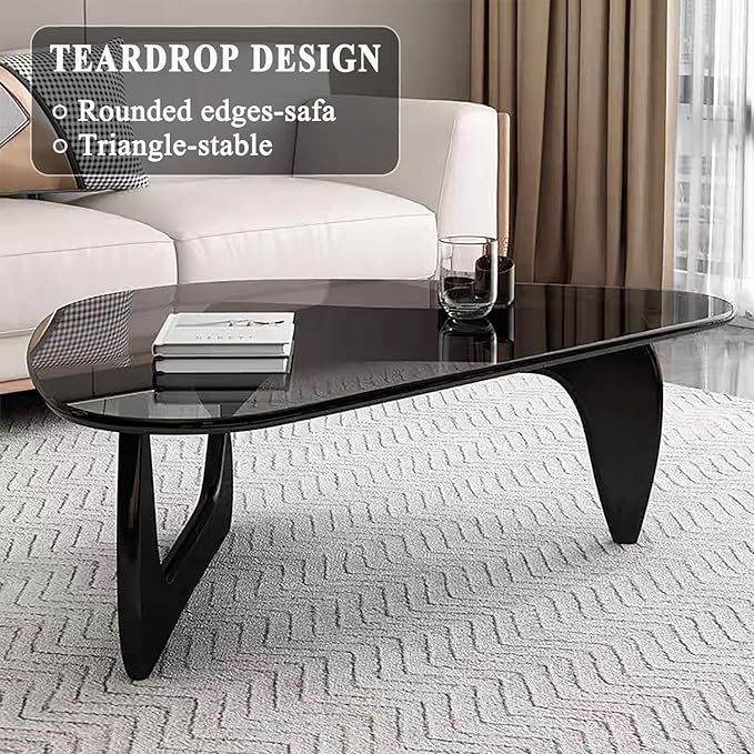 Modern Glass Coffee Table for Living Room, Mid Century Small Coffee Tables, Suitable for Bedroom Living Room Reception Office Tables（Black/Grey，Small）