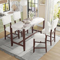 Ball & Cast 5-Piece Dining Table Set for 4,Kitchen Table Set W/Faux Marble Bar Table,Counter Height Living Room Furniture W/ 4 Upholstered Chairs,for Dining Room,Pub Kitchen,Small Place,Beige+White