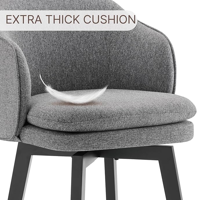 Counter Height Barstools 26 inch Upholstered Swivel Bar Stools with Back and Wood Legs for Kitchen Island,Set of 4,Dark Grey Fabric