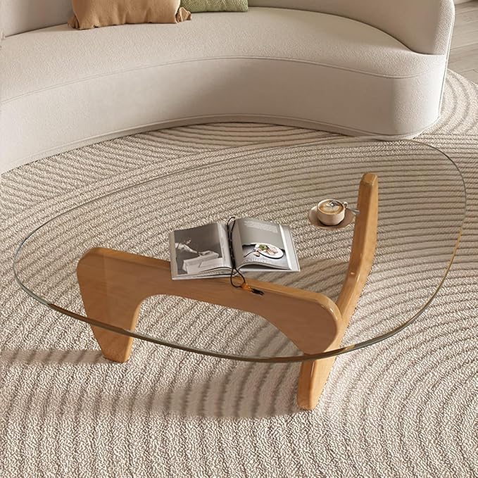 Mid Century Modern Glass Coffee Table, Small Coffee Table for Living Room, Elegant and Functional Coffee Tables, Suitable for Bedroom Living Room Reception Office Tables（Wood/Transparent，Small）