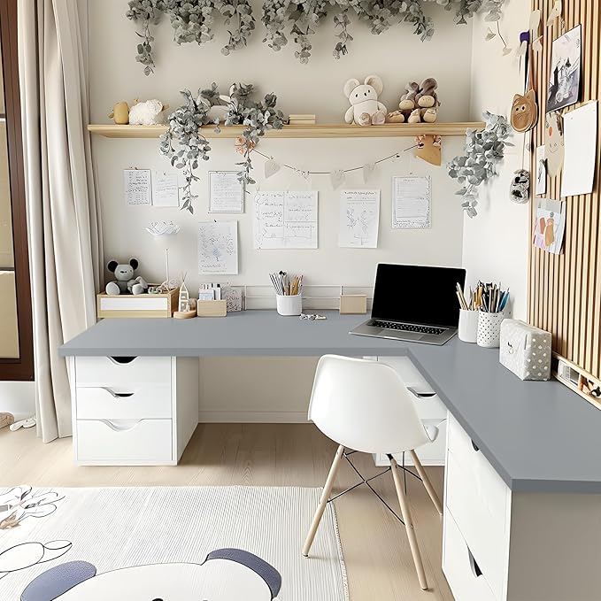 Kaboon 45.67"x23.62" Universal Table Top, Solid One-Piece Desktop, Reversible Melamine Countertop, Double Desks, L-Desk DIY,Gray