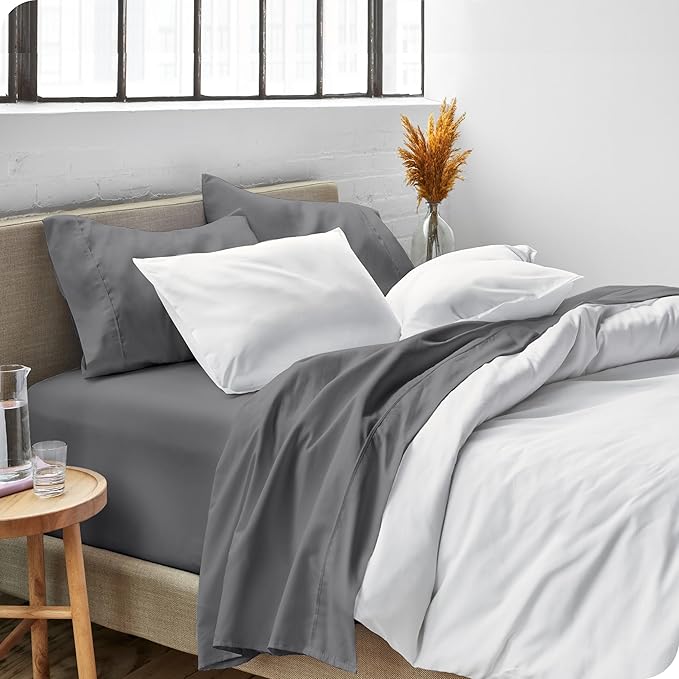 Bare Home Split Head Flex King Sheet Set - 1800 Ultra-Soft Microfiber Bed Sheets - Double Brushed - Deep Pockets - Easy Fit - 4 Piece Set - FlexTop Bedding Sheets (Grey)