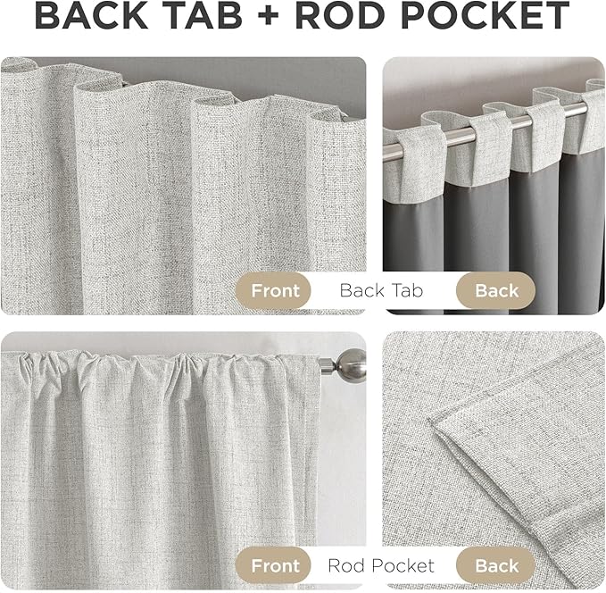 Joydeco 100% Blackout Curtains for Bedroom - Natural Linen Curtains 37" W x 72" L, Thermal Insulated 2 Panels White Light Blocking Drapes, Rod Pocket & Back Tabs, Darkening Privacy for Living Room