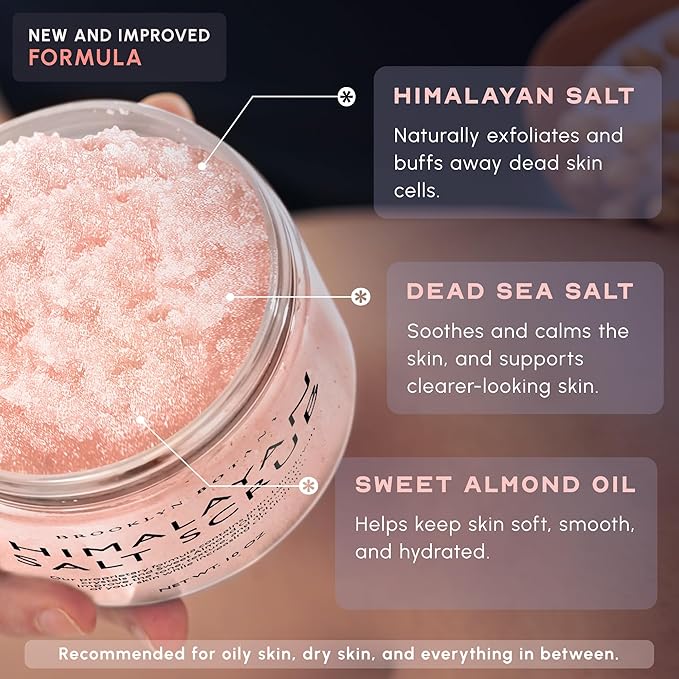 Brooklyn Botany Himalayan Salt Body Scrub - Moisturizing and Exfoliating Body, Face, Hand, Foot Scrub - Fights Stretch Marks, Fine Lines, Wrinkles - Great Gifts for Women & Men - 10 oz