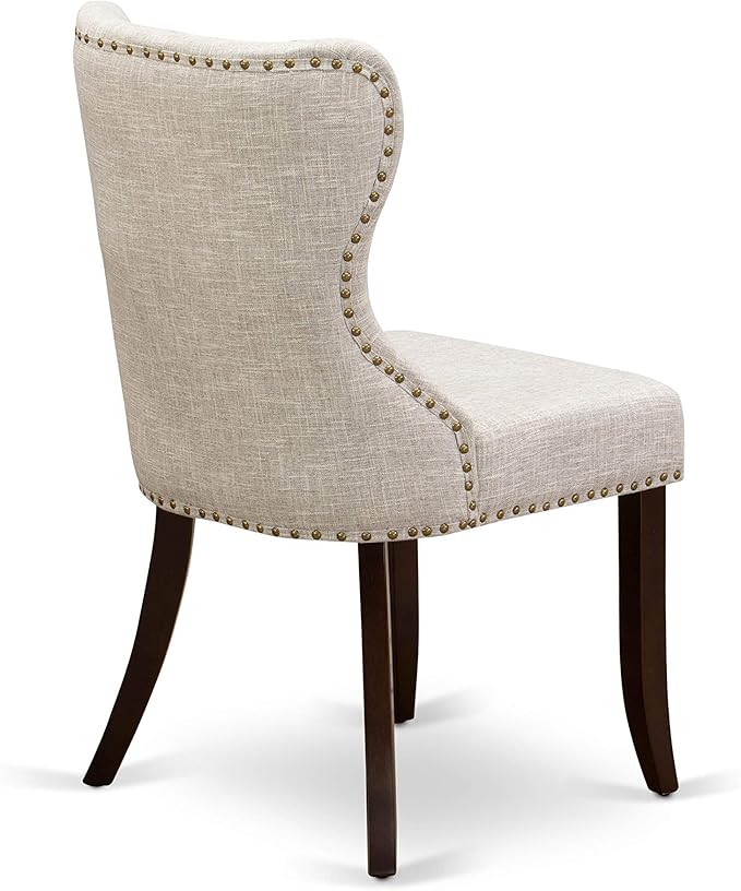 East West Furniture OXSI5-MAH-35 5 Piece Kitchen Table & Chairs Set Includes a Square Dining Room Table and 4 Doeskin Linen Fabric Parson Dining Chairs, 36x36 Inch, Mahogany