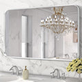 Brushed Nickel Bathroom Wall Mirror, Silver Metal Framed Large Rounded Corner Rectangle Mirror, Tempered Glass, Shatter Proof, Hangs Horizontally or Vertically (30" x 48", Silver)