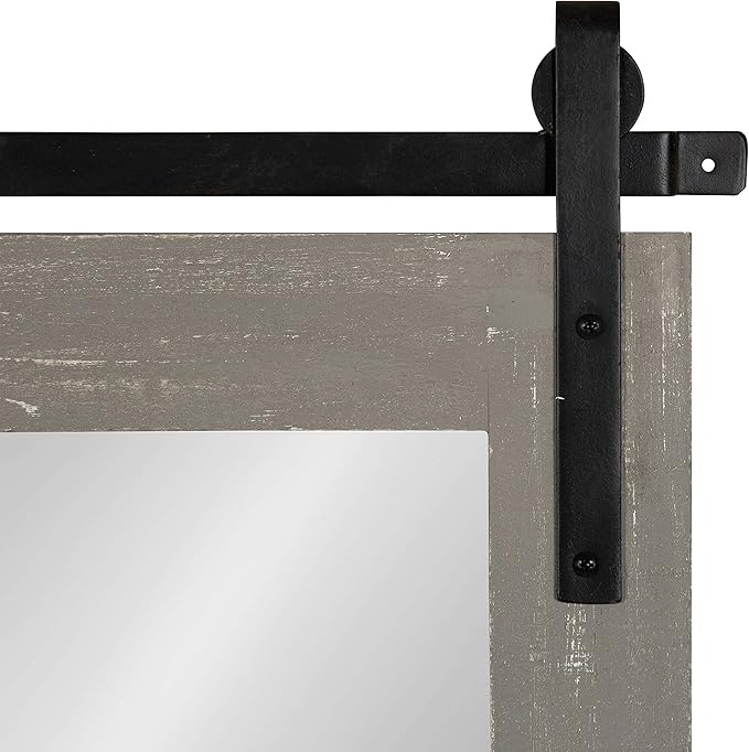Kate and Laurel Cates Rustic Wall Mirror, 22" x 30" Rustic Gray, Farmhouse Barn Door-Inspired Wall Decor
