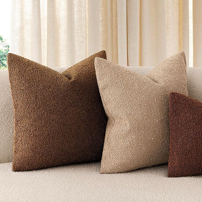 Foindtower Pack of 2 Textured Boucle Throw Pillow Covers Accent Solid Decorative Lumbar Pillow Cases Cozy Couch Cushion Case for Chair Sofa Bedroom Living Room Home Decor 12x20 Inch Hazel Brown