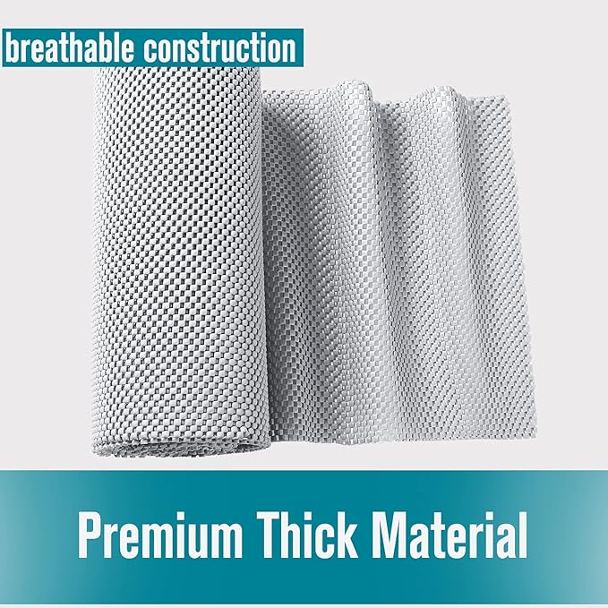 Shelf Cupboard Liner, Cabinet Drawer Liners Non Adhesive 12 Inches x 20 Feet for Kitchen Cabinets, Strong Grip Durable Non Slip for Storage Desks Kitchenware Tableware, Easy to Install, White