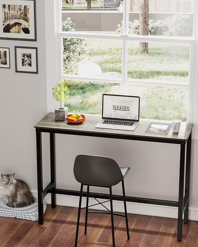 Teraves Bar Table, Bar Height Pub Table, Counter Height Table with Sturdy Metal Frame, Rectangular High Top Table for Kitchen & Dining, Living Room (39.37", Black Oak)