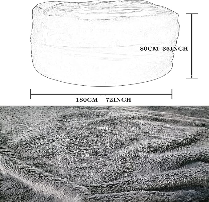 Giant Fur Bean Bag Chair Cover for Kids Adults, (No Filler) Living Room Furniture Big Round Soft Fluffy Faux Fur Beanbag Lazy Sofa Bed Cover (Black, 7FT)