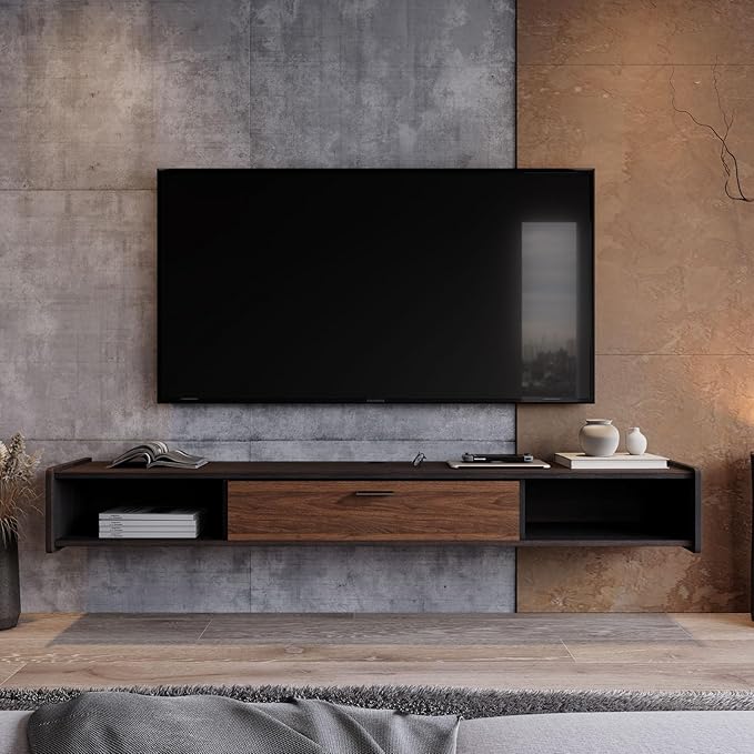 94'' Floating TV Stand,Wall Mounted TV Console,Floating TV Cabinet,Under TV Shelf for Bedroom Living Room(Walnut)