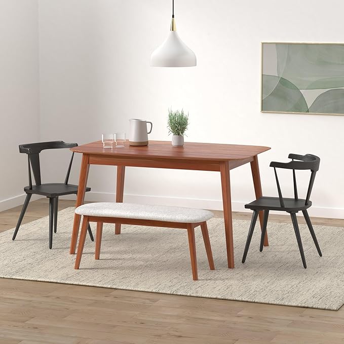POLY & BARK Mid Century Modern Enzo Black Dining Chair – Solid Oak Wood Splat Back Chair, 18" Seat Height, 32" Tall – Stylish MCM Kitchen & Dining Room Chair
