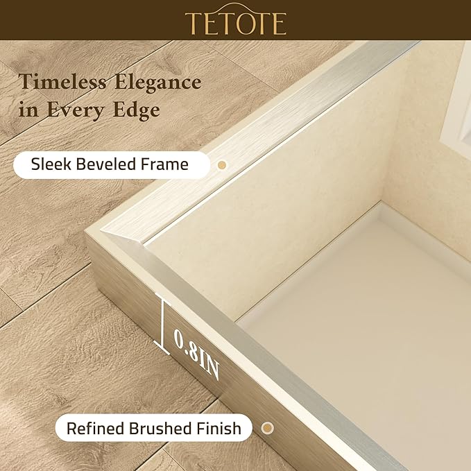 TETOTE Brushed Nickel Mirror for Bathroom Sink 24" x 36" Beveled Frame Brushed Nickel Vanity Rectangle Mirror for Bathroom Wall, Modern Farmhouse, Tempered Glass, Shatterproof, Stronger Frame
