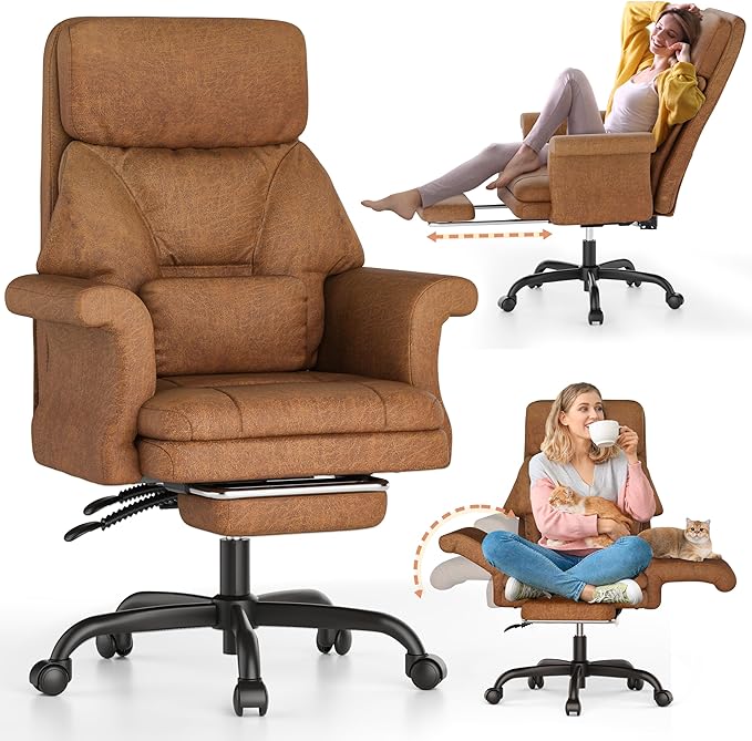 ELABEST C39 Cross Legged Office Chair with Footrest & Convertible Armrests - Pet-Friendly XL Home Desk Chair, Ergonomic Recliner with Lumbar Pillow, Criss Cross Design, Big and Tall Executive Chair