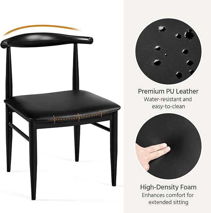 Yaheetech Dining Chairs Set of 4 Mid Century Modern Leather Dining Room Chairs with Armless Backrest & Metal Legs for Kitchen, Living Room, Black