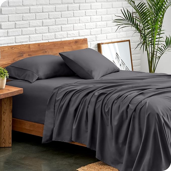 Bare Home Short Queen Sheet Set - 1800 Ultra-Soft Microfiber - Double Brushed - Deep Pockets - Easy Fit - 4 Piece Set - Bed Sheets (Short Queen, Forged Iron Grey)