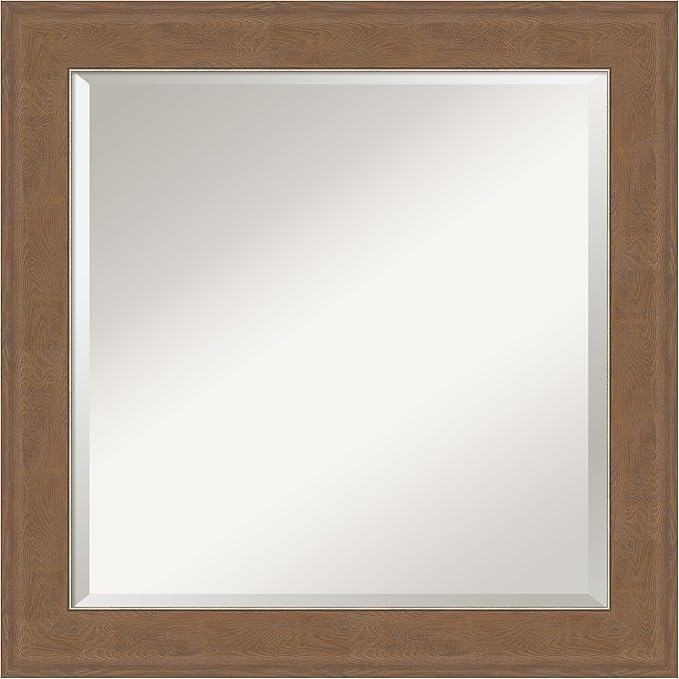 Amanti Art Brown Wall Mirror 25x25 Alta Medium Brown Square Bathroom Mirror for Wall Decor Living Room, Medium Rustic Farmhouse Frame, Hangs Horizonally and Vertically, Bathroom Decor, Beveled Edge