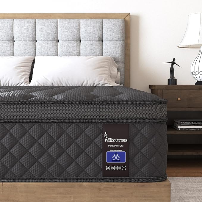 Twin Mattress, 10 Inch Hybrid Mattresses Euro Top Medium Firm for Back & Lumbar Support,Individual Pocket Spring Bed for Motion Isolation & Pressure Relief