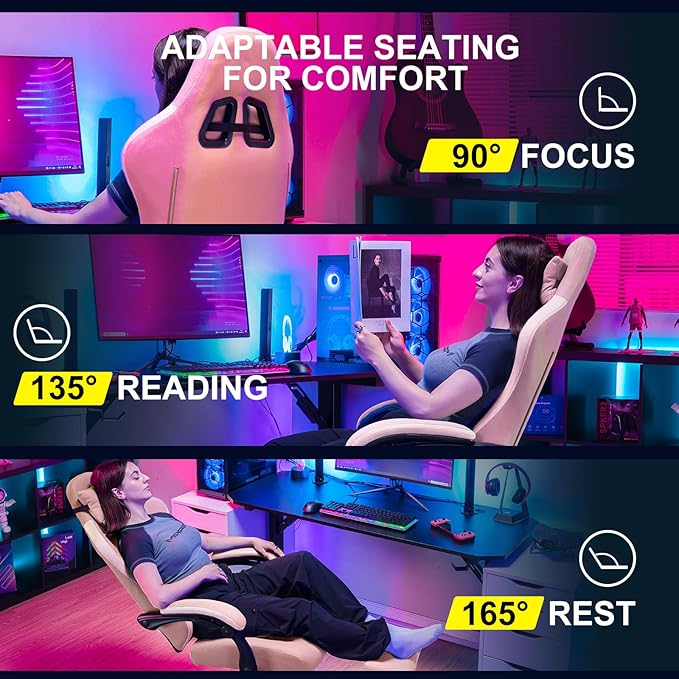 GTPLAYER Gaming Chair, Computer Office Chair with Pocket Spring Cushion, Linkage Armrests and Footrest, High Back Ergonomic Computer Chair with Lumbar Support Task Chair with Footrest