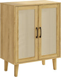 Rattan Decorated Buffet Cabinet - 2 Doors Simple Style Storage Cabinet, Shoe Cabinet with Adjustable Shelves, Sideboard for Kitchen, Living Room, Hallway, Entryway (Natural Wood)
