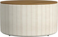 HomePop Modern Fabric Storage Ottoman with Wood Top -Marigold Pinstripe Cream Fabric
