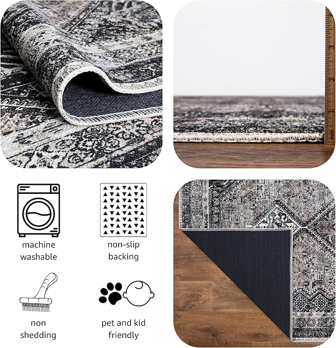 Keen Home Design 8x10 Rug - Machine Washable Area Rug with Non-Slip Backing, Ideal for Living Room, Dining Room, Bedroom - Vintage, Easy Clean, Durable, Low Pile Rug - (8' x 10')