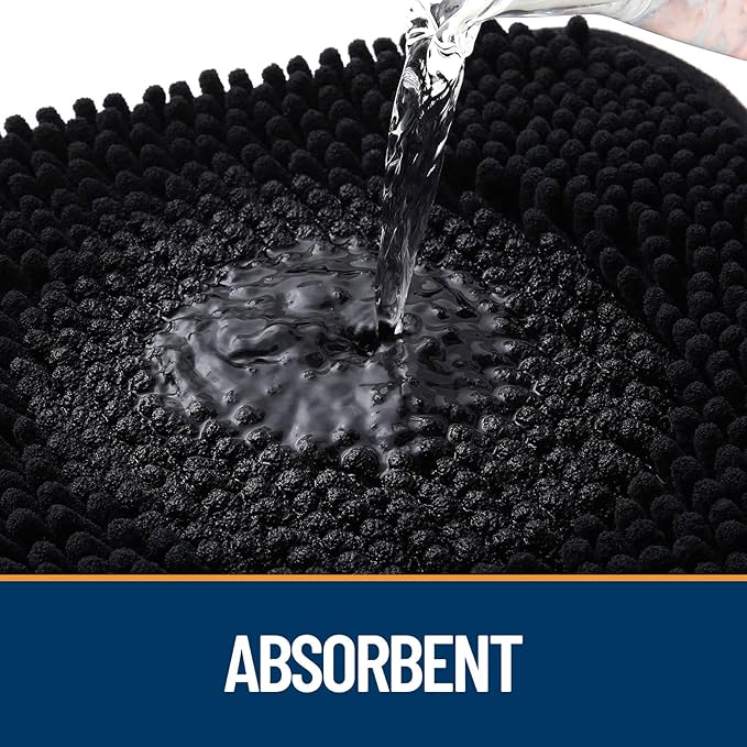 OLANLY Door Mat for Muddy Dog Paws 36x24, Ultra Absorbent Chenille Mud Doormat with Paw Print Design, Non-Slip Washable Doormat for Indoor Entryway, Quick-Dry Pet Bed Mats for Dirty Dogs, Black