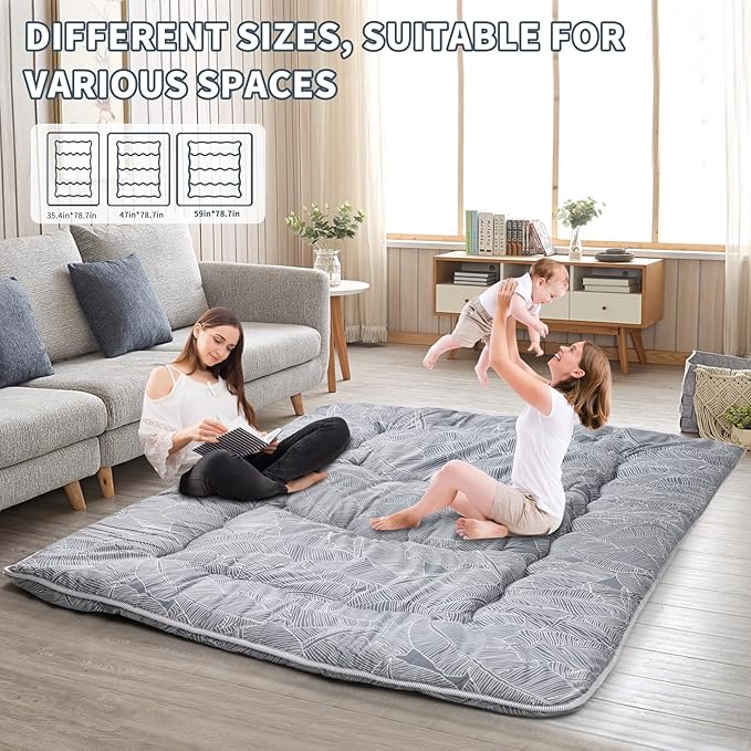 Japanese Floor Mattress,4" Thicken Japanese Floor Sleeping Pad Foldable,Futon Mattress Suitable for Camping and Guest Room (Grey, Queen (80" X 60"))